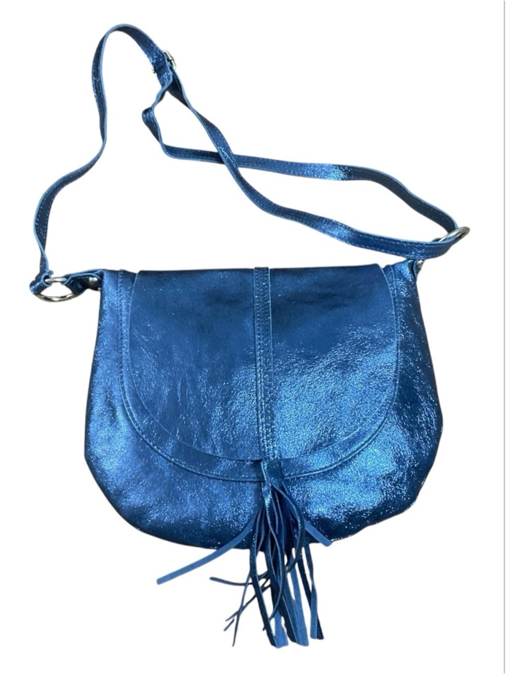 NWT Made in Italy Metallic Blue Genuine Leather Crossbody Bag - Vera Pelle